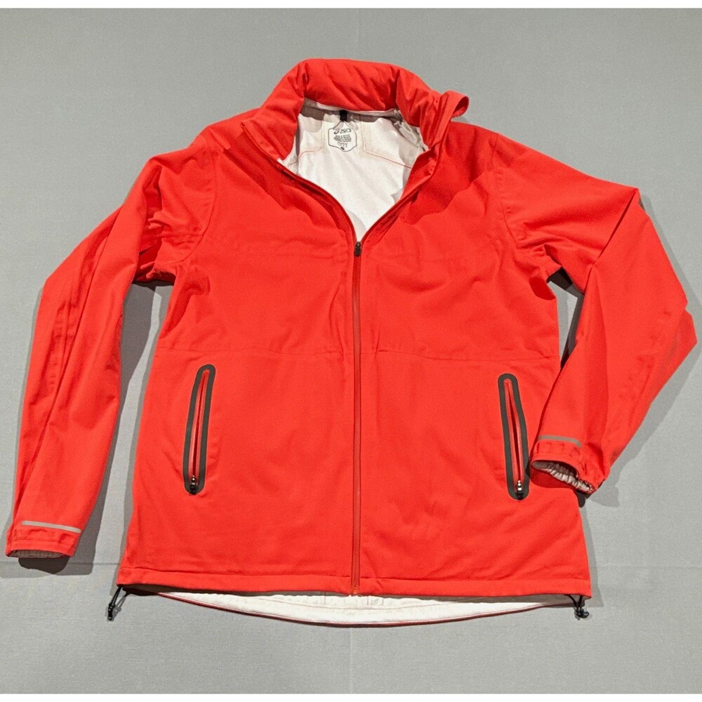 ASICS S2 Men's Orange Full-Zip Hooded Rain Jacket Zipped Pockets Size L